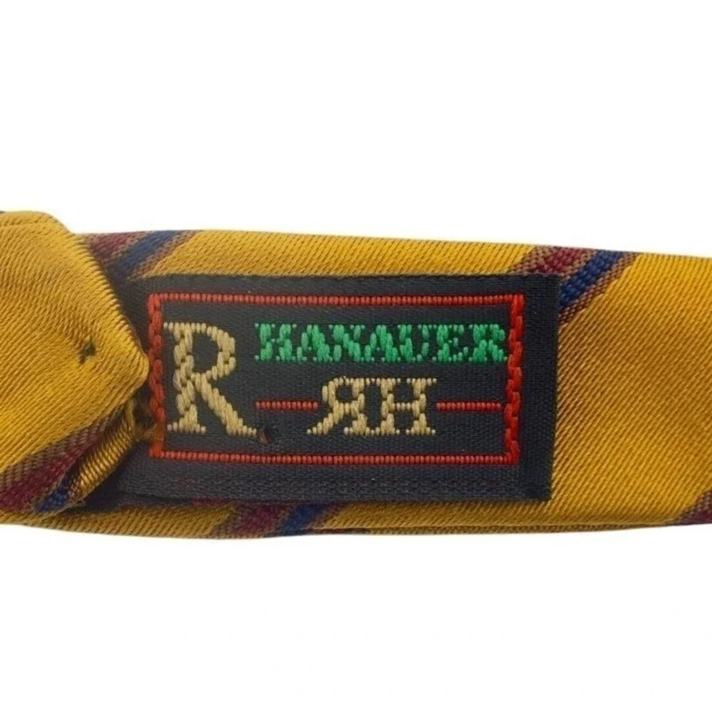 J Hanamer Silk Self Tie Bow Tie Gold‎ Navy Burgundy Repp Stripe USA Handmade Ivy